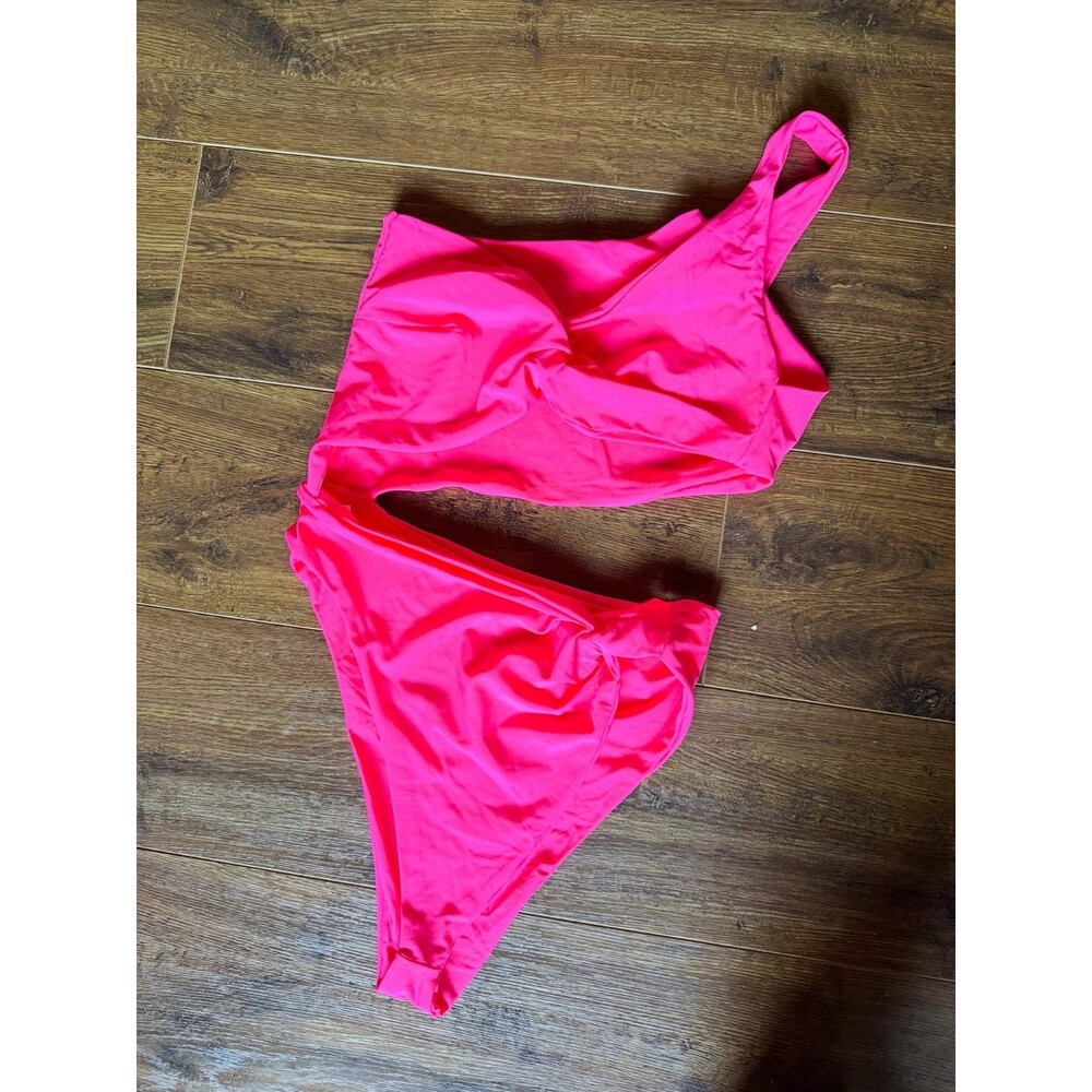 Hot pink bathing suit one piece twist front side cutout, Med, NWOT